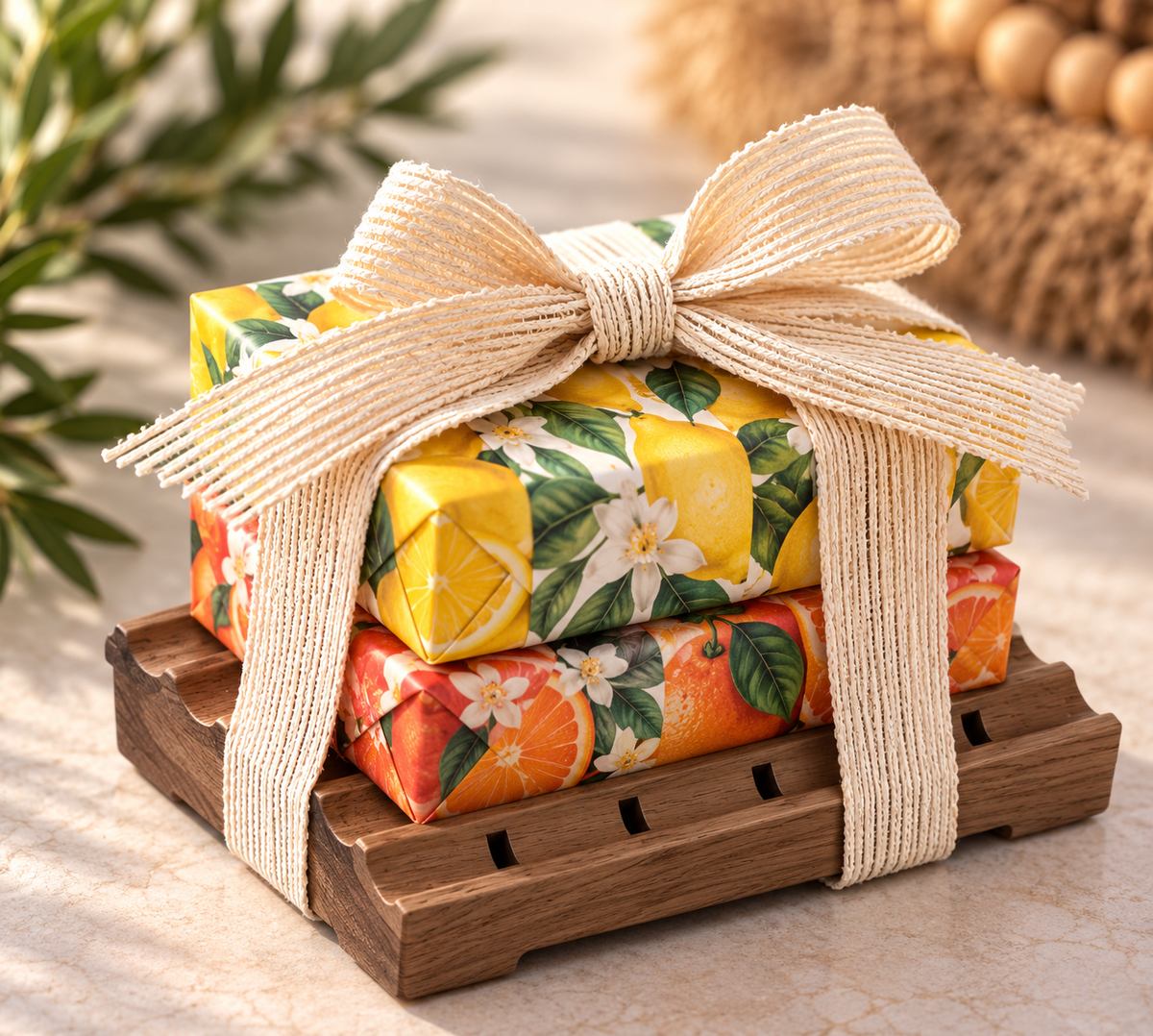 Artisan Soap Gift Set with Wooden Soap Dish